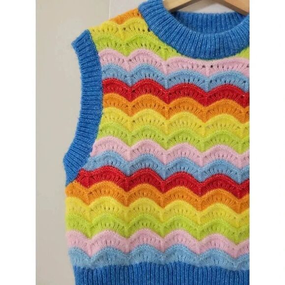 Zara Rainbow Sweater Vest M NWT - Picture 3 of 5
